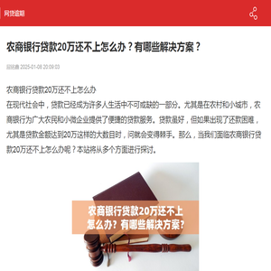 农商银行贷款20万还不上怎么办？有哪些解决方案？-网贷逾期