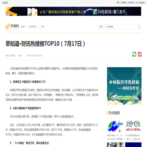 早知道·财讯热搜榜TOP10（7月17日）_大陆_国内新闻_新闻_齐鲁网